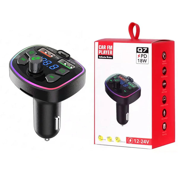 Car FM Transmitter Dual USB PD Type C Fast Car Charge Ambient Light Bluetooth 5.0 Handsfree External Microphone Car FM Modulator