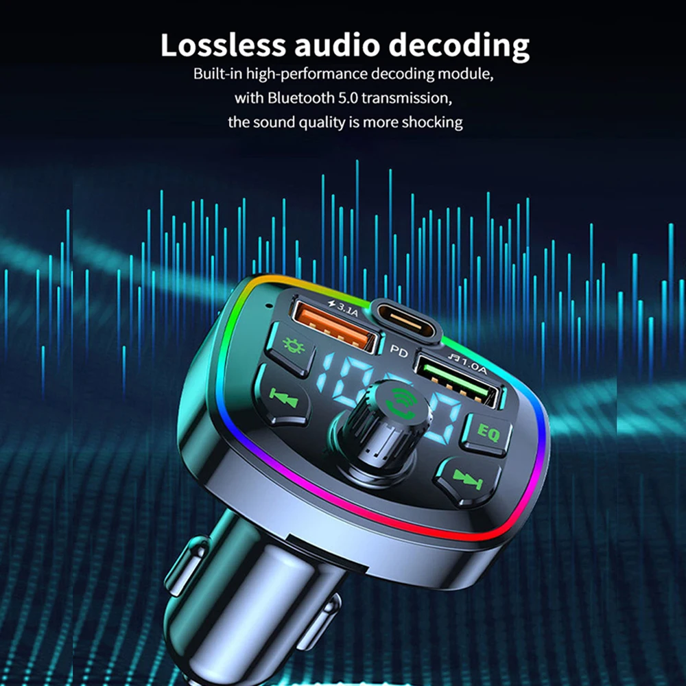 Bluetooth car charger FM transmitter with fast charging ports